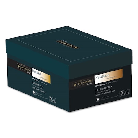 Southworth No 10 Business Envelope, Commercial Flap, Gummed Closure, 4.13 x 9.5, Natural, PK250 J404N-10